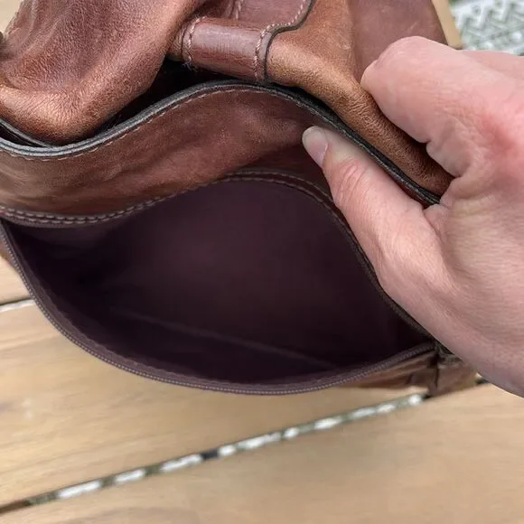 Fossil Women large chocolate Brown Leather Crossbody Bag removed shoulder strap - Picture 7 of 11